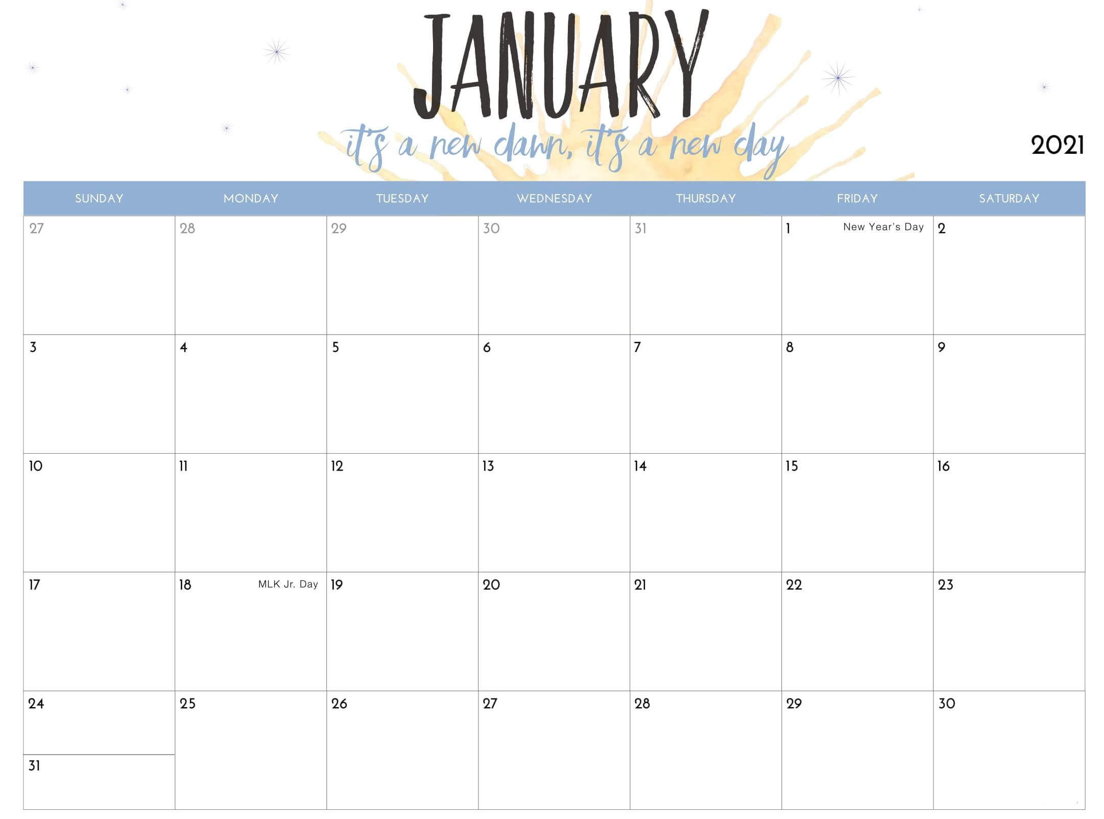 Printable January 2021 Calendar With Holidays Sheets January To December 2021 Calendar With Holidays