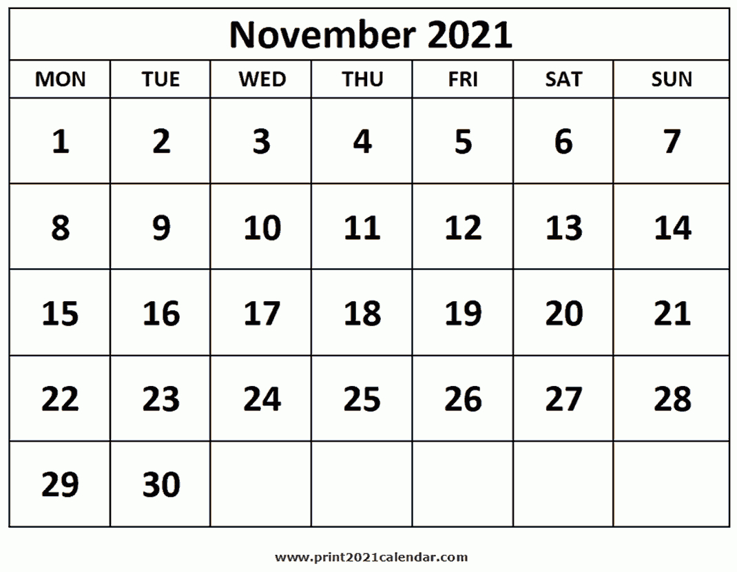 Printable November 2021 Calendar November 2021 Calendar Template