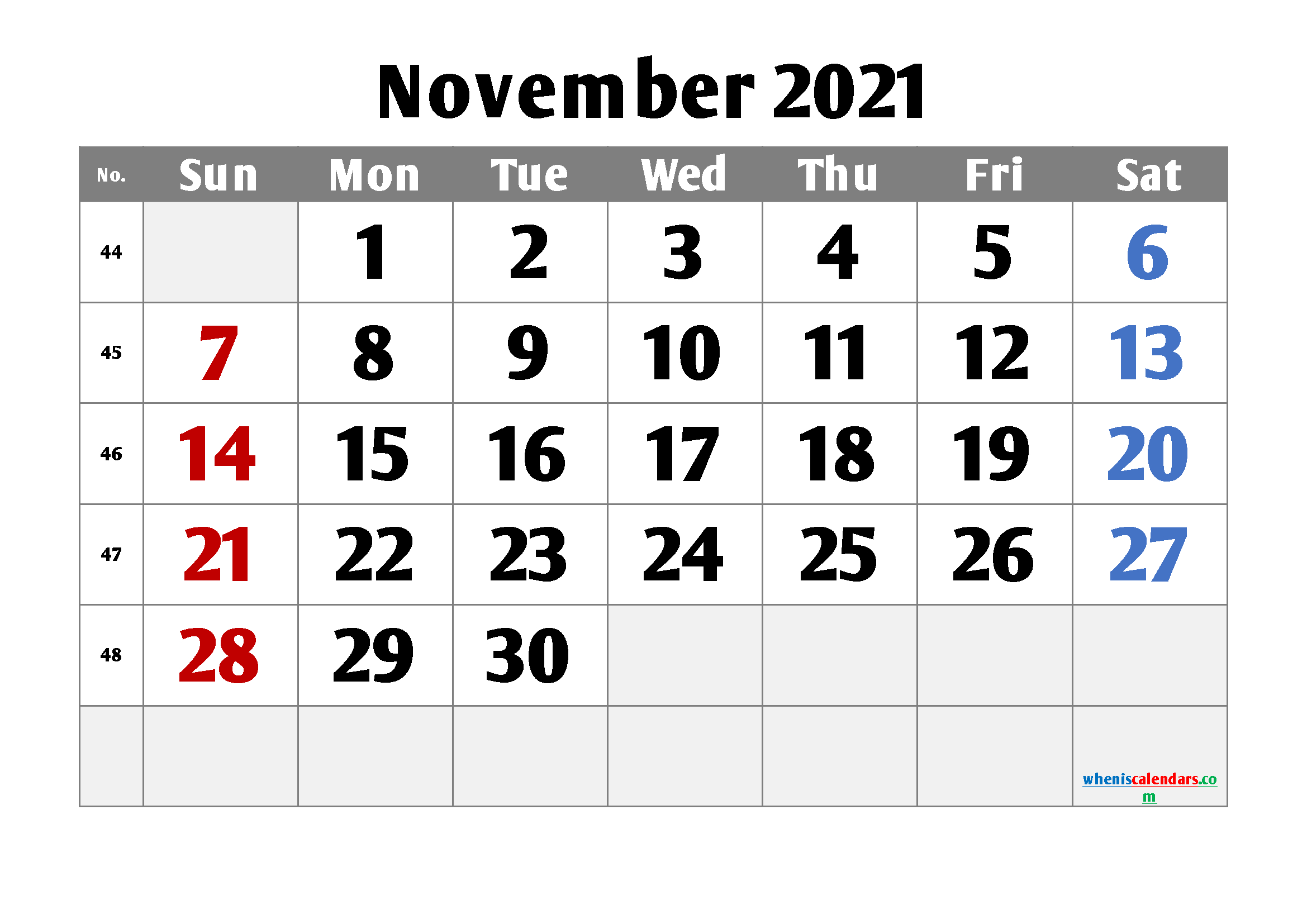 Printable November 2021 Calendar Pdf | Template November 2021 Calendar Xl