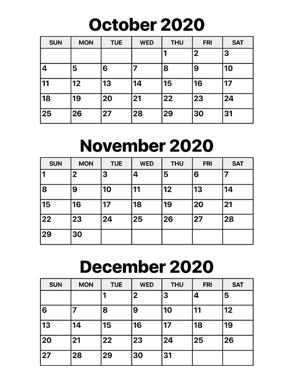 Printable October 2021 Calendar On An 8.5 X 11Paper November December 2020 January 2021 Calendar Printable