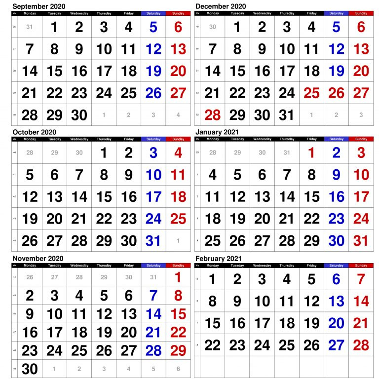 Printable September 2020 To February 2021 Calendar Free December 2021 Calendar Youtube