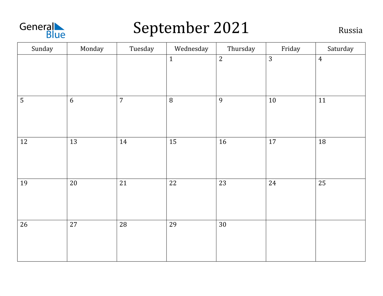 September 2021 Calendar - Russia How Many Days Are In The Month Of December 2021 Calendar