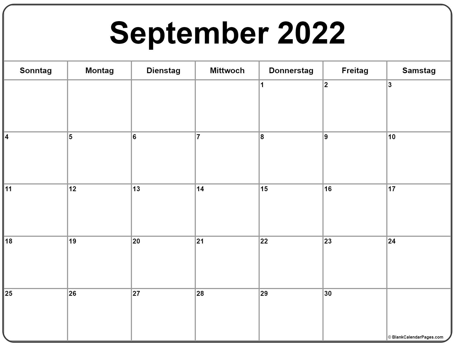 September 2022 Kalender Auf Deutsch | Kalender 2022 Calendar December 2021 January 2022