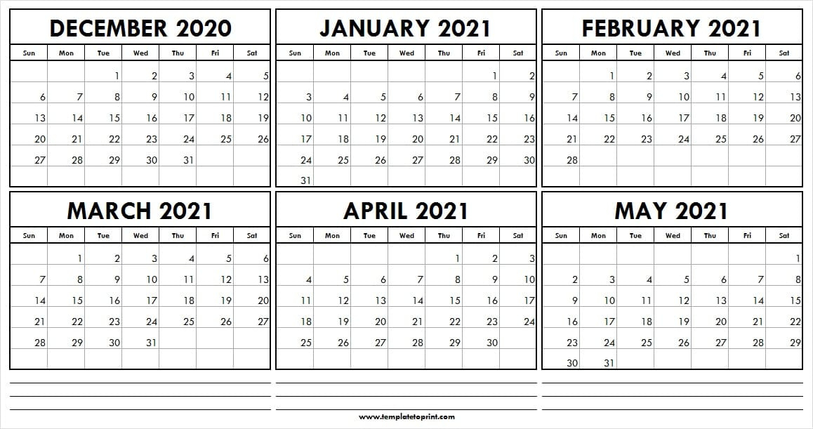 Six Month December 2020 To May 2021 Calendar - Pinterest 2021 Calendar With December 2020