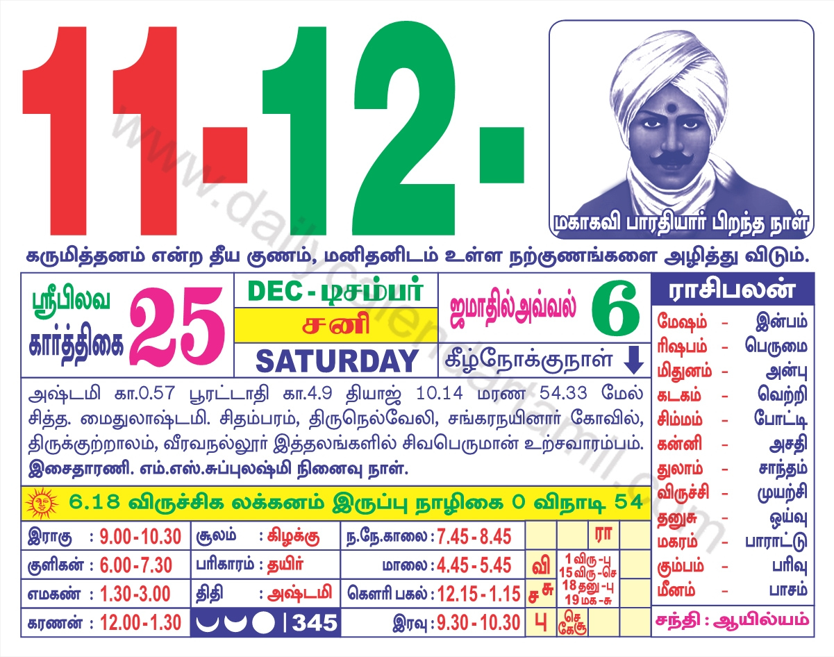 Tamil Calendar December 2021 | தமிழ் மாத காலண்டர் 2021 December 7 2021 Tamil Calendar