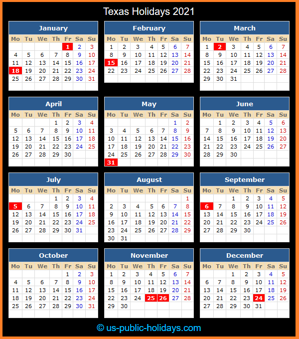 Texas Holidays 2021 Indian Calendar November 2021