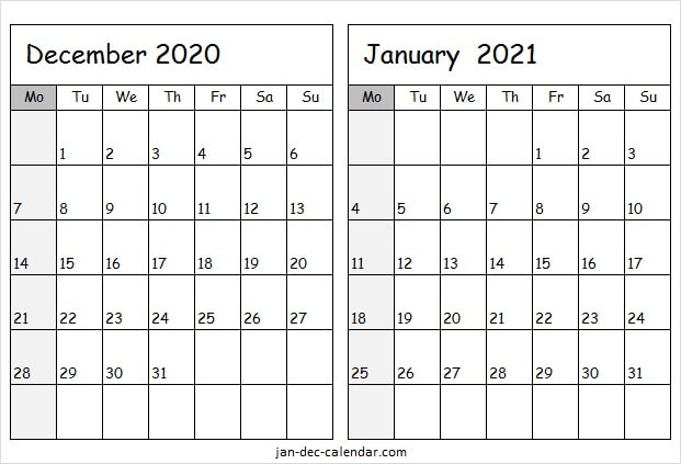Two Month Calendar December 2020 January 2021 - Pinterest January To December 2021 Calendar
