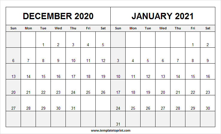 Two Month December 2020 January 2021 Calendar - Pinterest December 2020 Jan 2021 Calendar