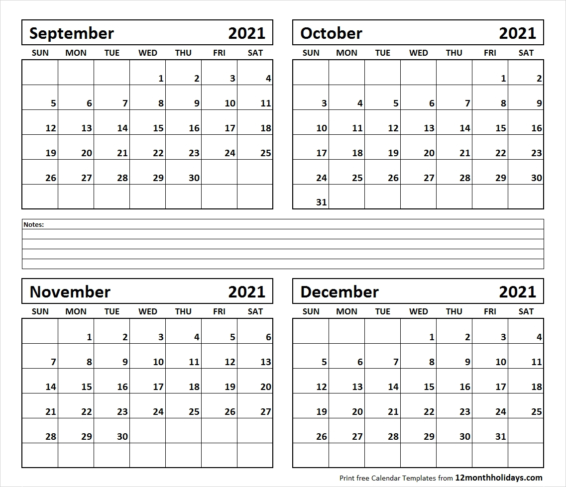 Two Month Sept And October Calendar 2021 - Template November And December 2021 Calendar