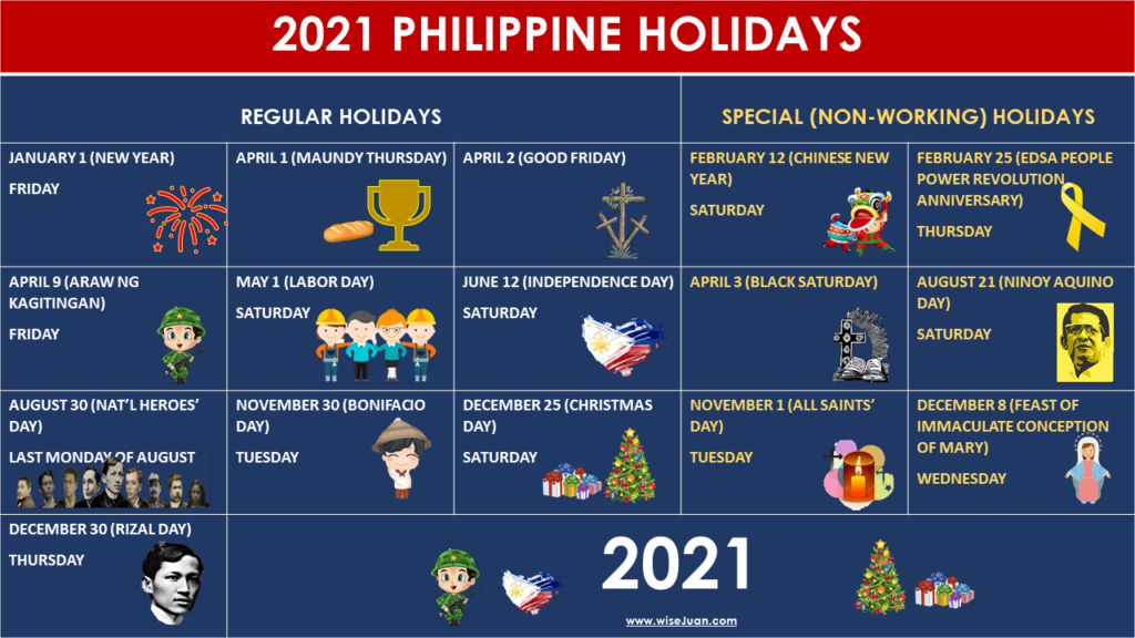 Updated: List Of 2021 Philippine Holidays - Regular And November 2021 Calendar With Holidays Philippines