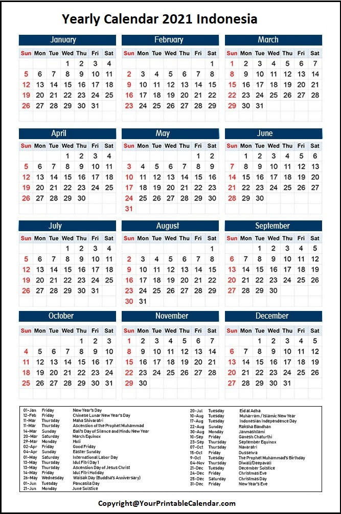 Yearly Calendar 2021 Indonesia | Your Printable Calendar December 2021 Calendar Sri Lanka