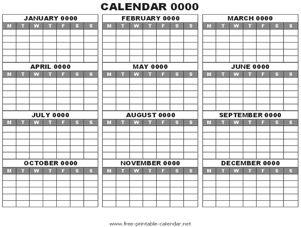12 Month Calendar Template - Printable Year Calendar Months Of The Year Calendar Printables