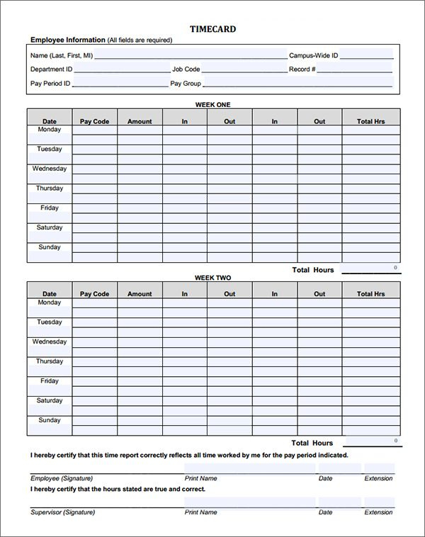 15+ Time Card Calculator Templates | Timesheet Template Two Week Calendar Pdf