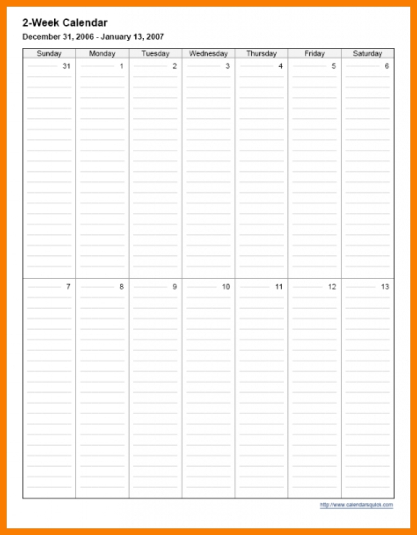 2 Week Calendar Printable :-Free Calendar Template Free Printable 2 Week Calendar