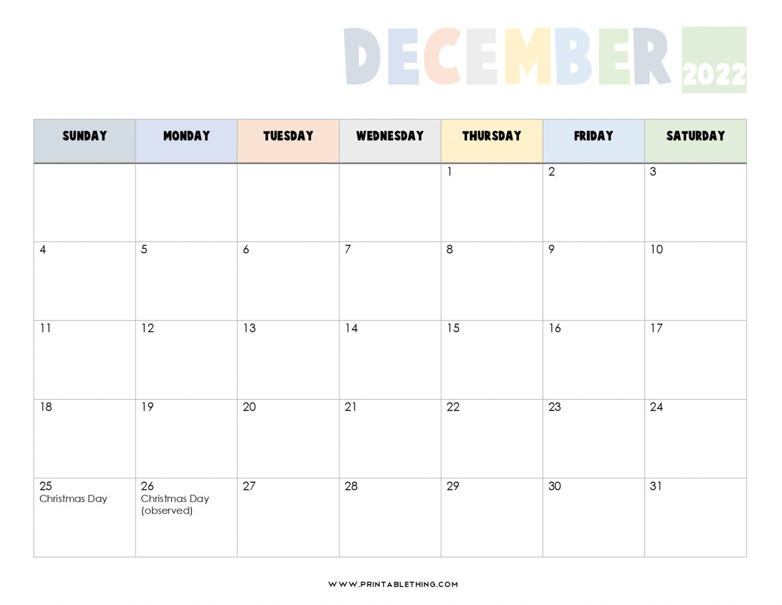 20+ December 2022 Calendar Printable, Us Holidays, Blank Calendar For December 2022