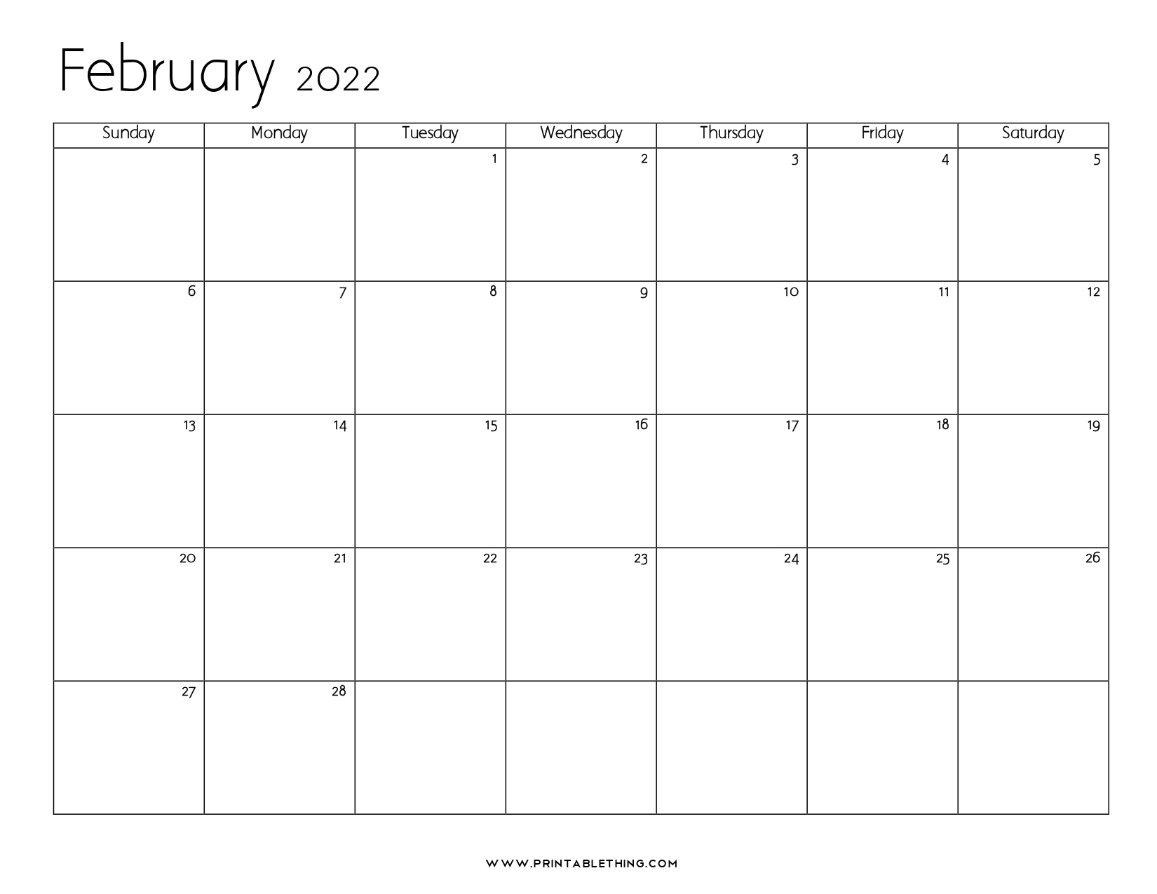 20+ February 2022 Calendar Printable, Pdf, Us Holidays Free Monthly Calendars That Can Be Edited