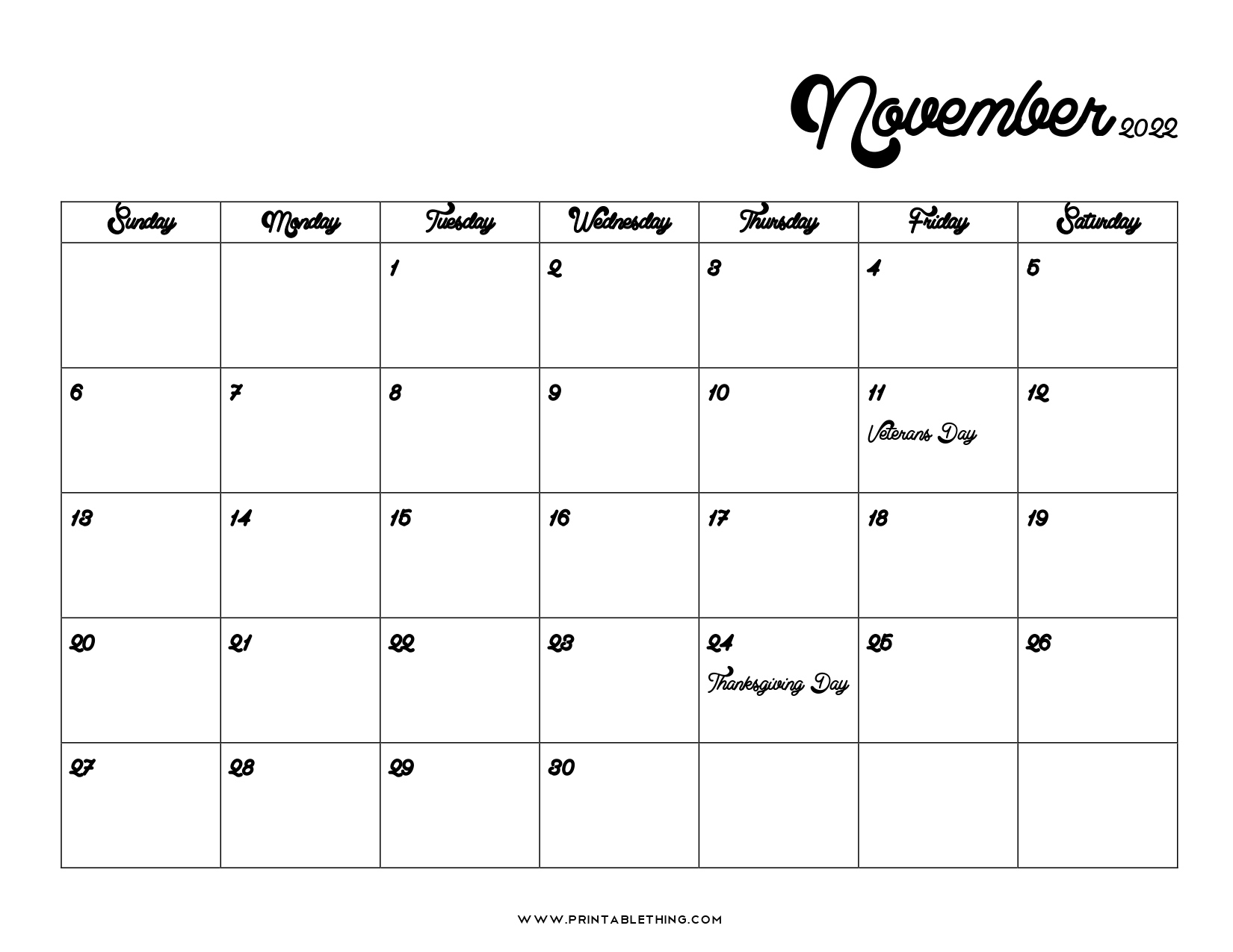 20+ November 2022 Calendar Printable, Us Holidays, Blank November And December 2022