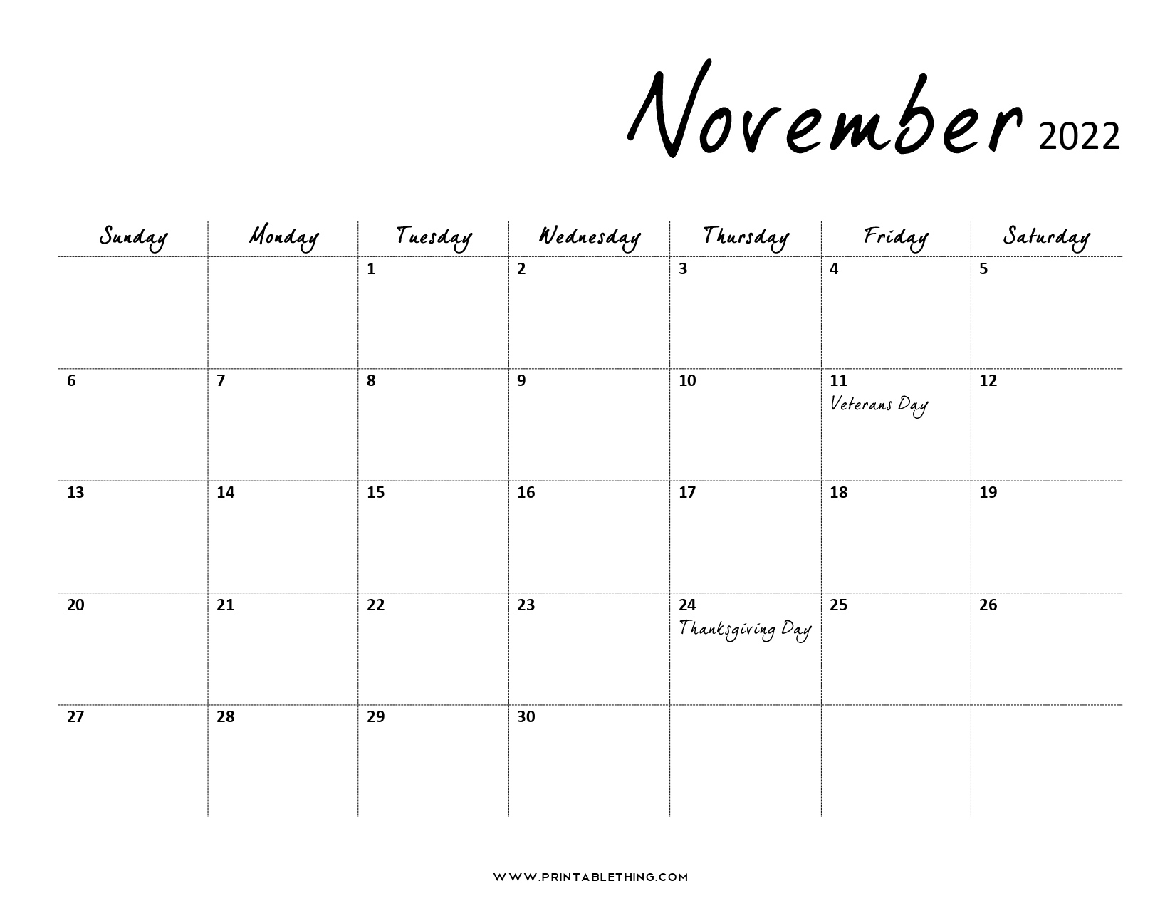 20+ November 2022 Calendar Printable, Us Holidays, Blank November December 2022 Calendar