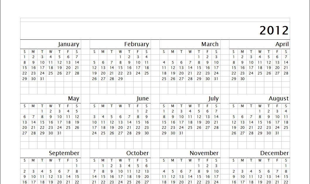2012 Calendar Download - Ready To Print, 12 Months In One 1 Page 12 Month Calendar