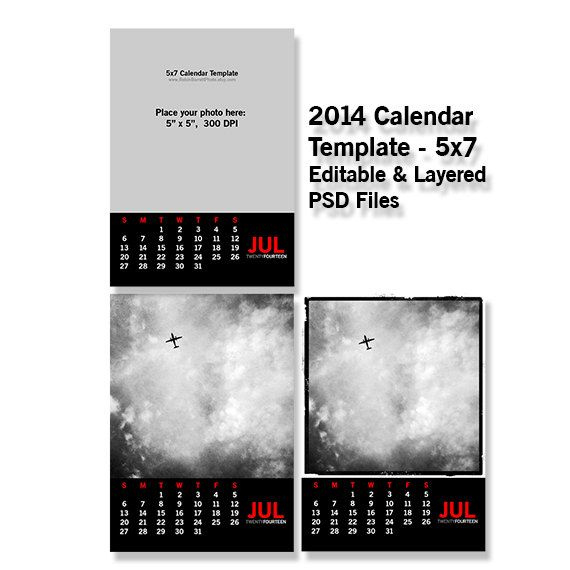 2014 Calendar Template Digital Download 5X7 By 5X7 Calendar Templates Free
