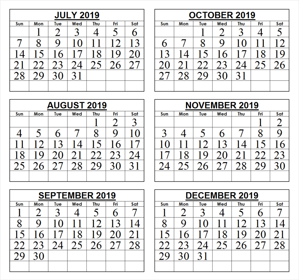 2019 Calendar August Through December | Example Calendar Triangle 6 Month To View Calender