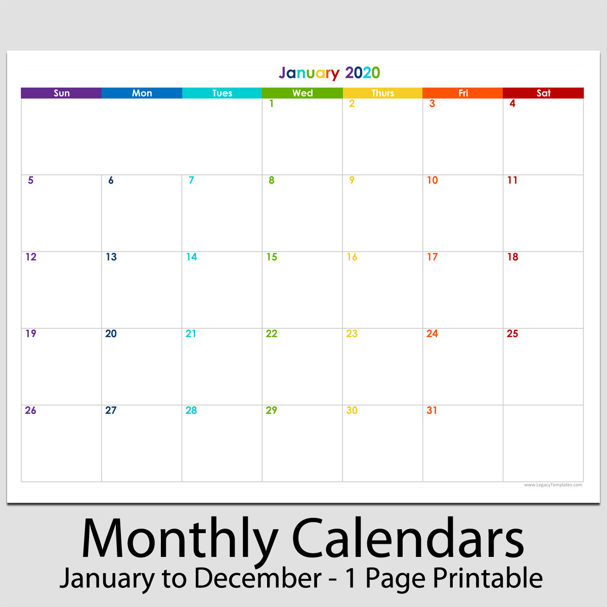 2020 - 12 Month Landscape Calendar - 8 1/2&quot; X 11&quot; | Legacy 8X11 Printable Monthly Calendar