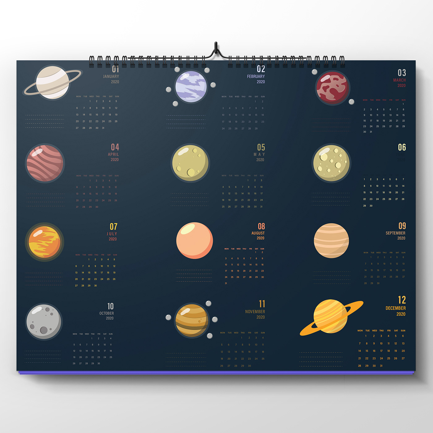 2020 Planets Of Zodiac Signs Calendar On Behance English Calender Zodia Sign