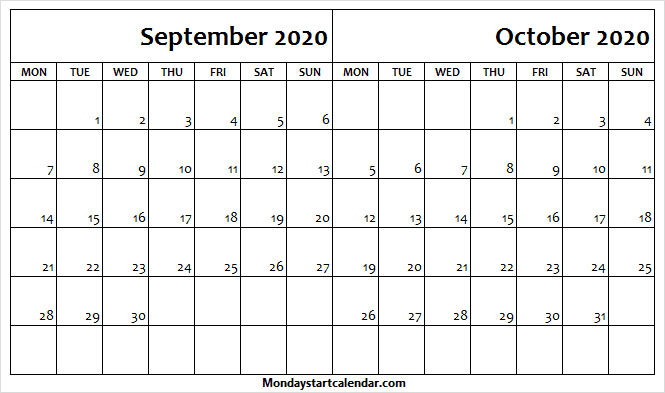 2020 September October Calendar Blank | Printable September And October Calendar