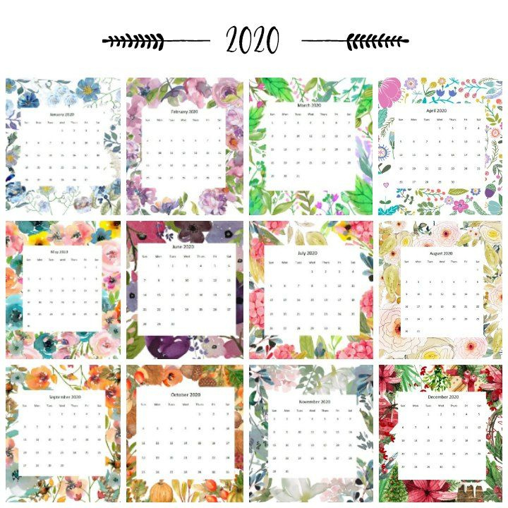 2020 Watercolor Printable Calendars By Month For Free Months Of The Year Calendar Printables