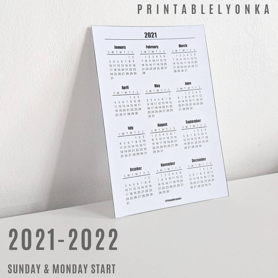 &quot;2021 2022 Yearly Calendar Printable/ Pdf/ 4 X 6 Inches Free Printable 4 X 6 Monthly Calendar