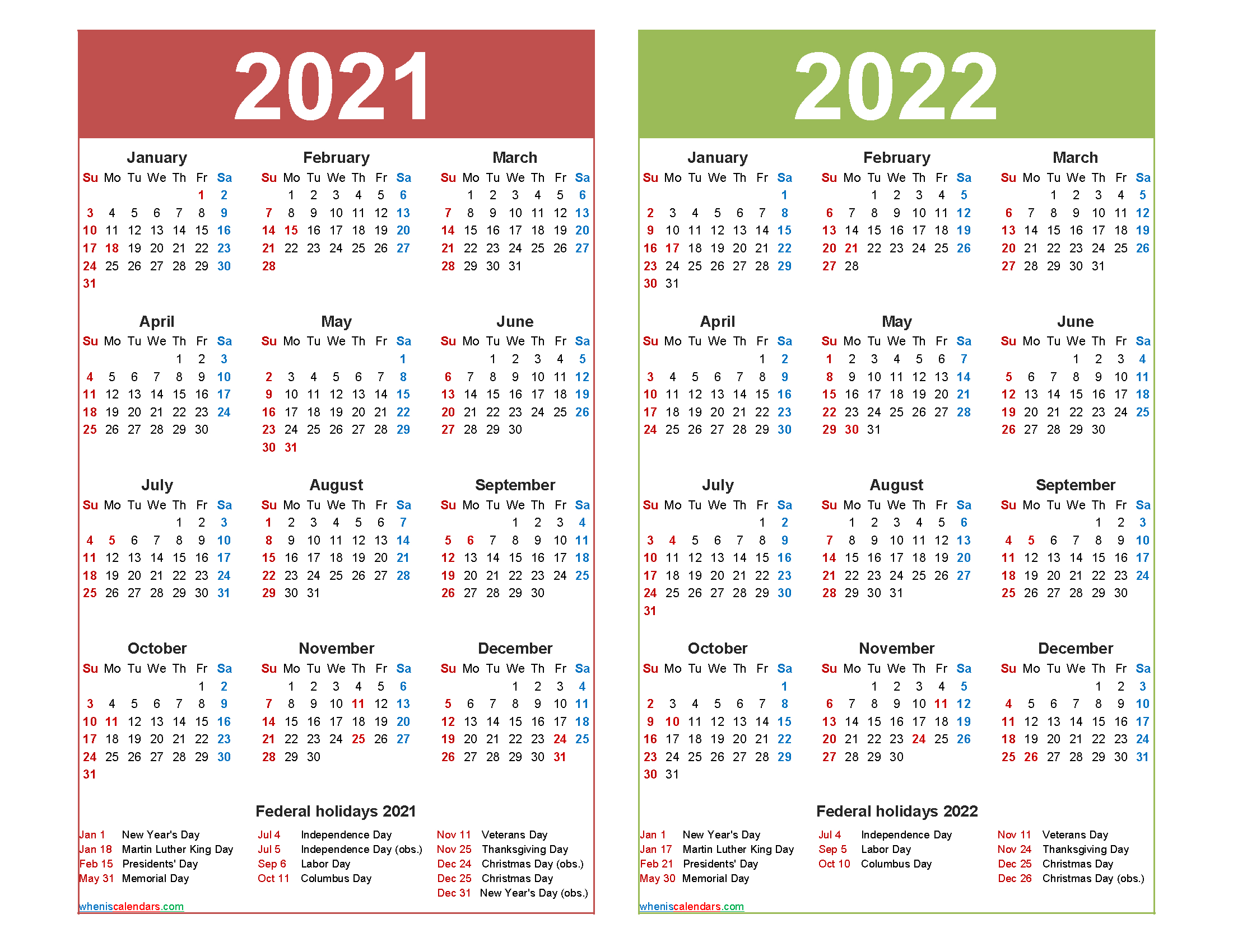 2021 And 2022 Calendar Printable Word, Pdf 1 Calendar Month Period