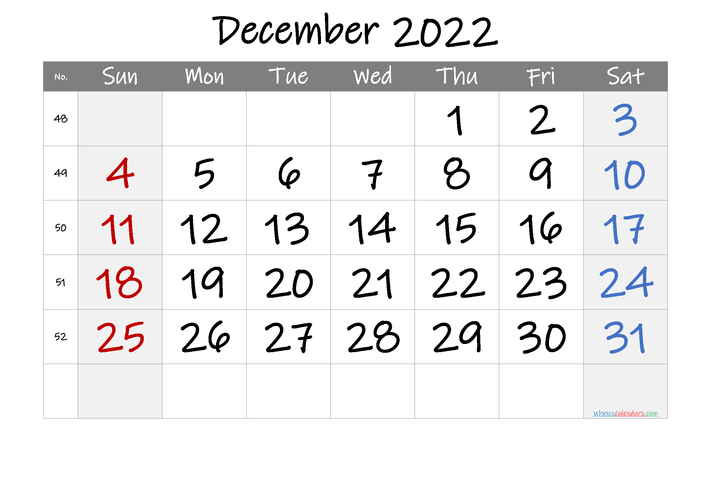 2022 December Free Printable Calendar [Free Premium December 2022 Calendar Free Printable