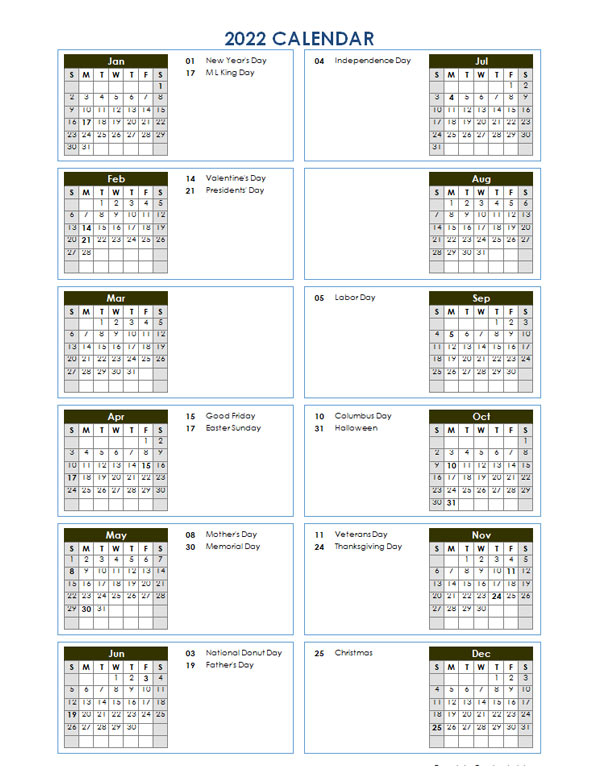 2022 Year At A Glance Word Calendar Template - Free Blank Calendar School Term