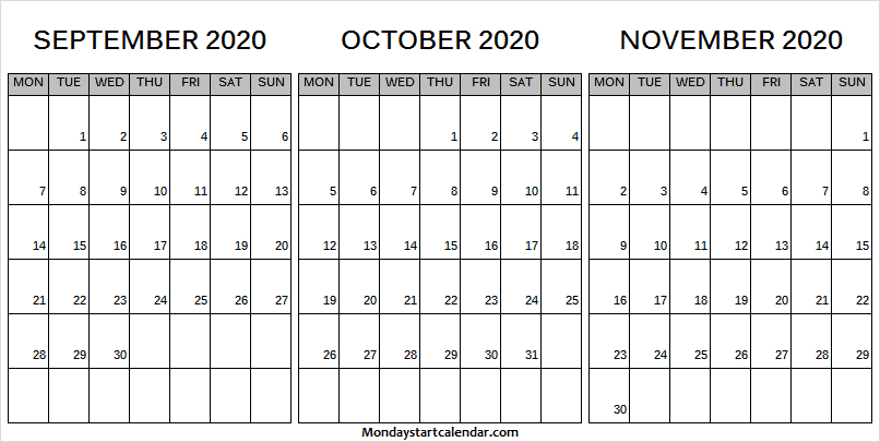 3 Month Calendar Archives - Monday Start Calendar September And October Calendar