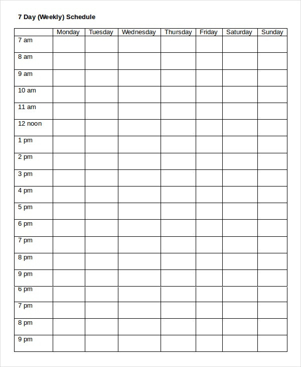 35+ Schedule Templates | Free &amp; Premium Templates Aa 7Day Wkly Calendar