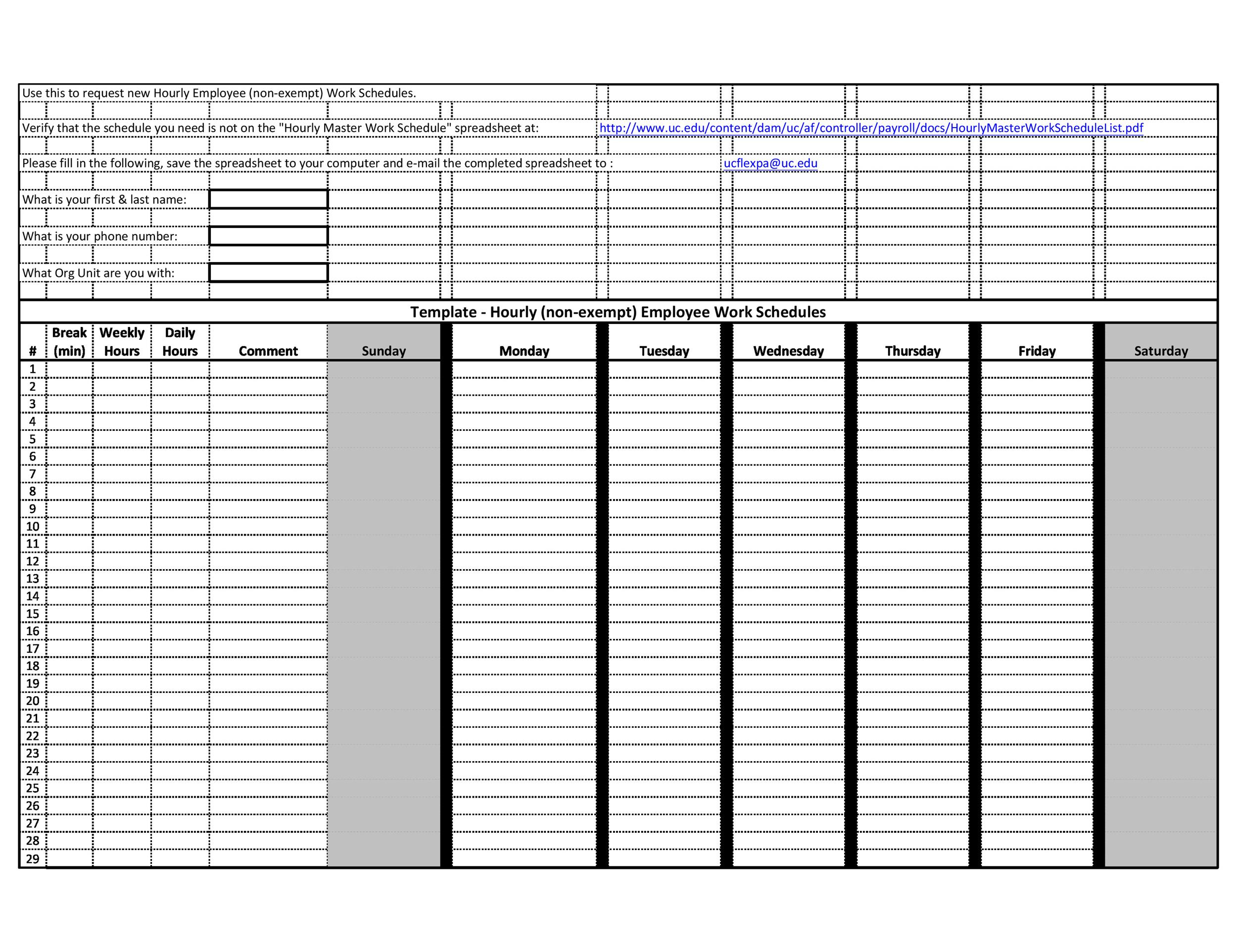 43 Effective Hourly Schedule Templates (Excel &amp; Ms Word) ᐅ 26 Blank Weekly Calendar Templates Pdf Excel Word ᐅ