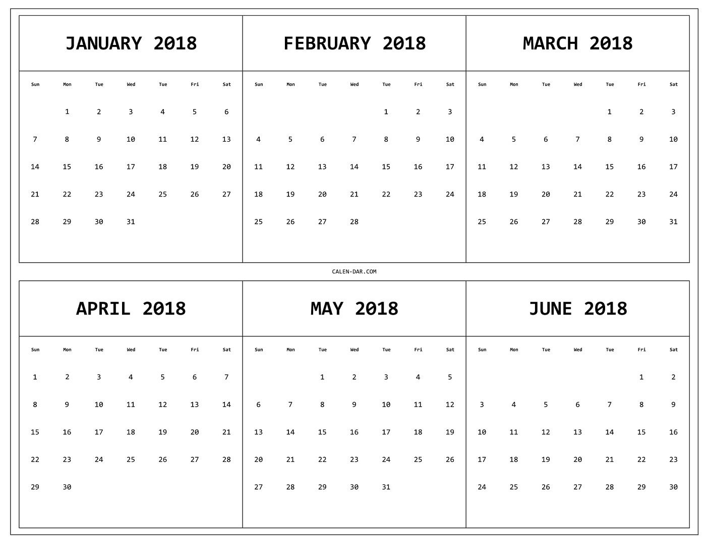 6 Month 2018 Calendar Printable | Monthly Calendar How To Get A 6 Month Calendar Wod