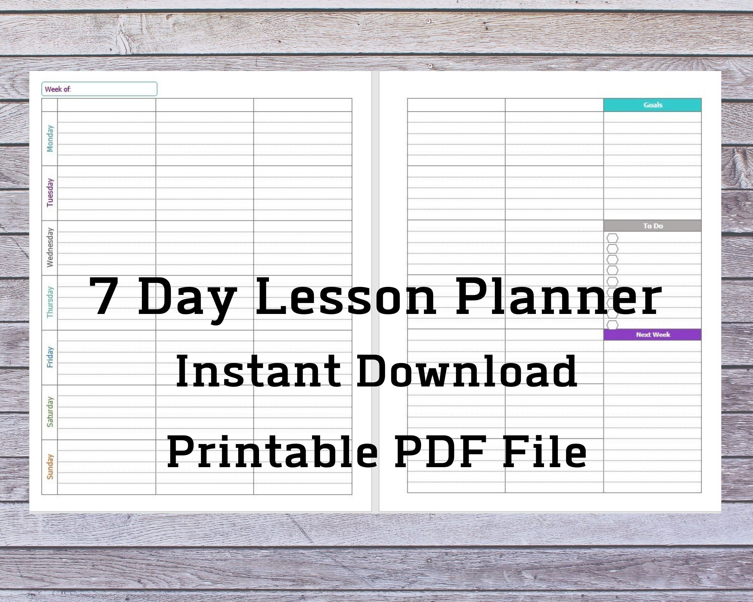 7 Day Weekly Lesson Planner Homeschool Lesson Planner Printable 7 Day Planner