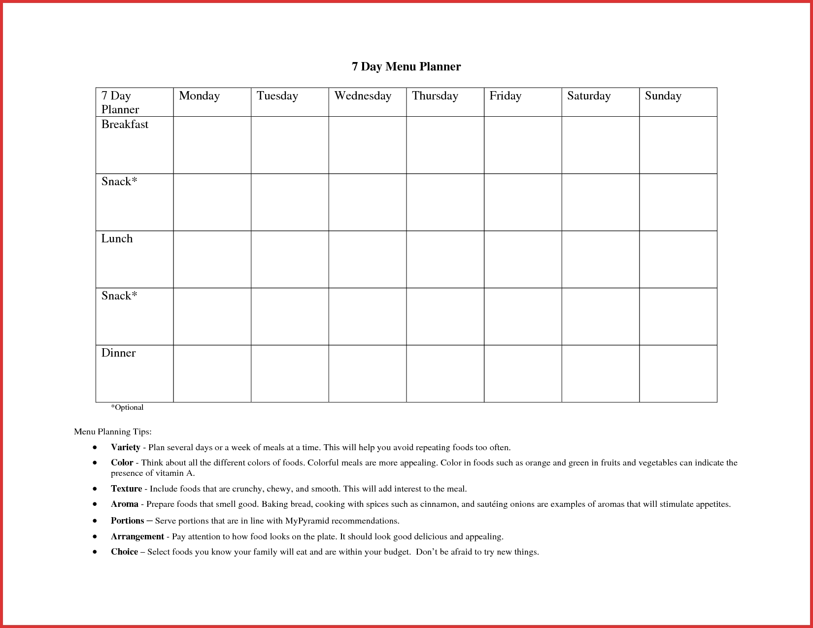 7 Day Weekly Planner Template Printable | Calendar Aa 7Day Wkly Calendar