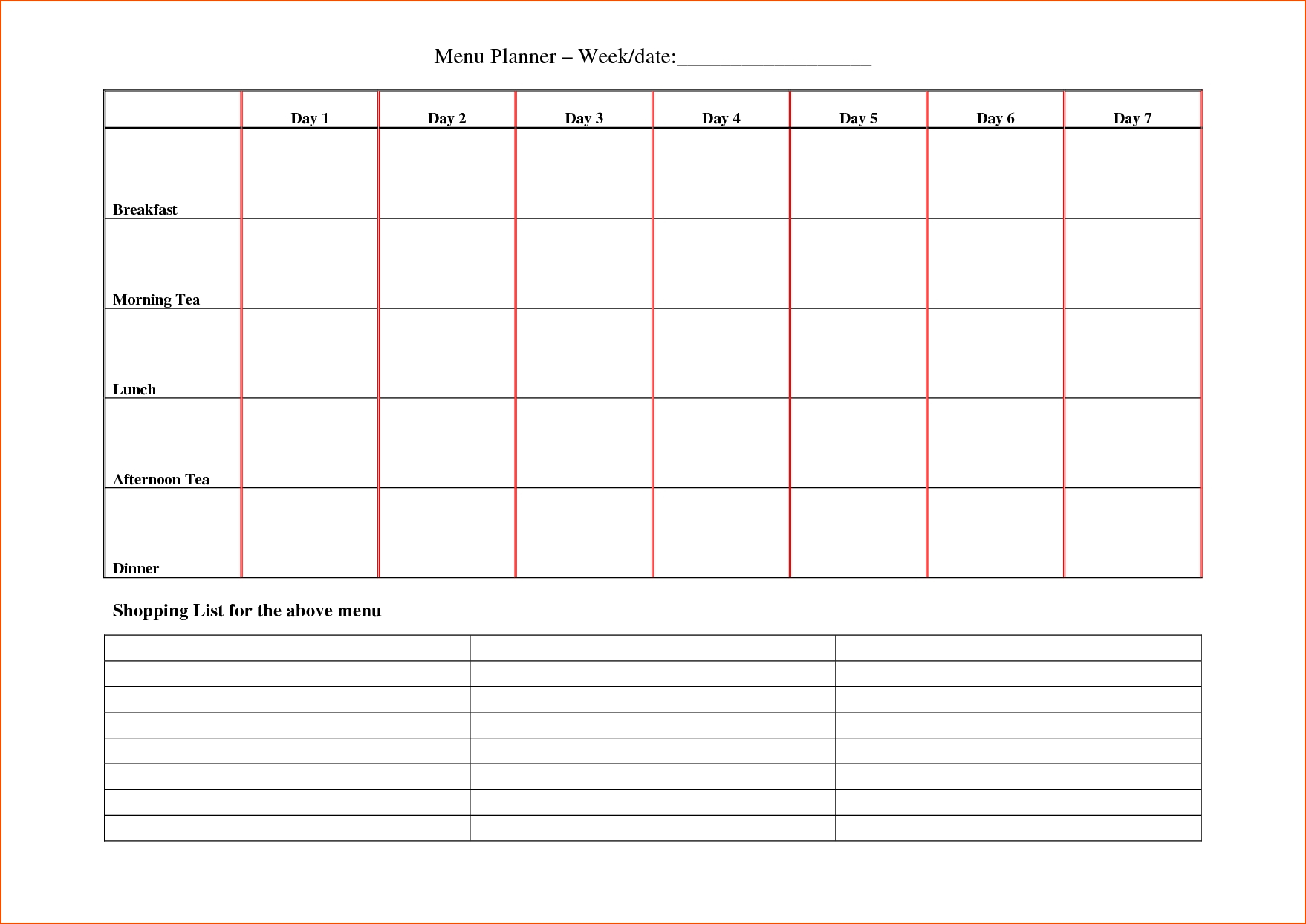 7 Day Weekly Planner Template Printable | Calendar Aa 7Day Wkly Calendar