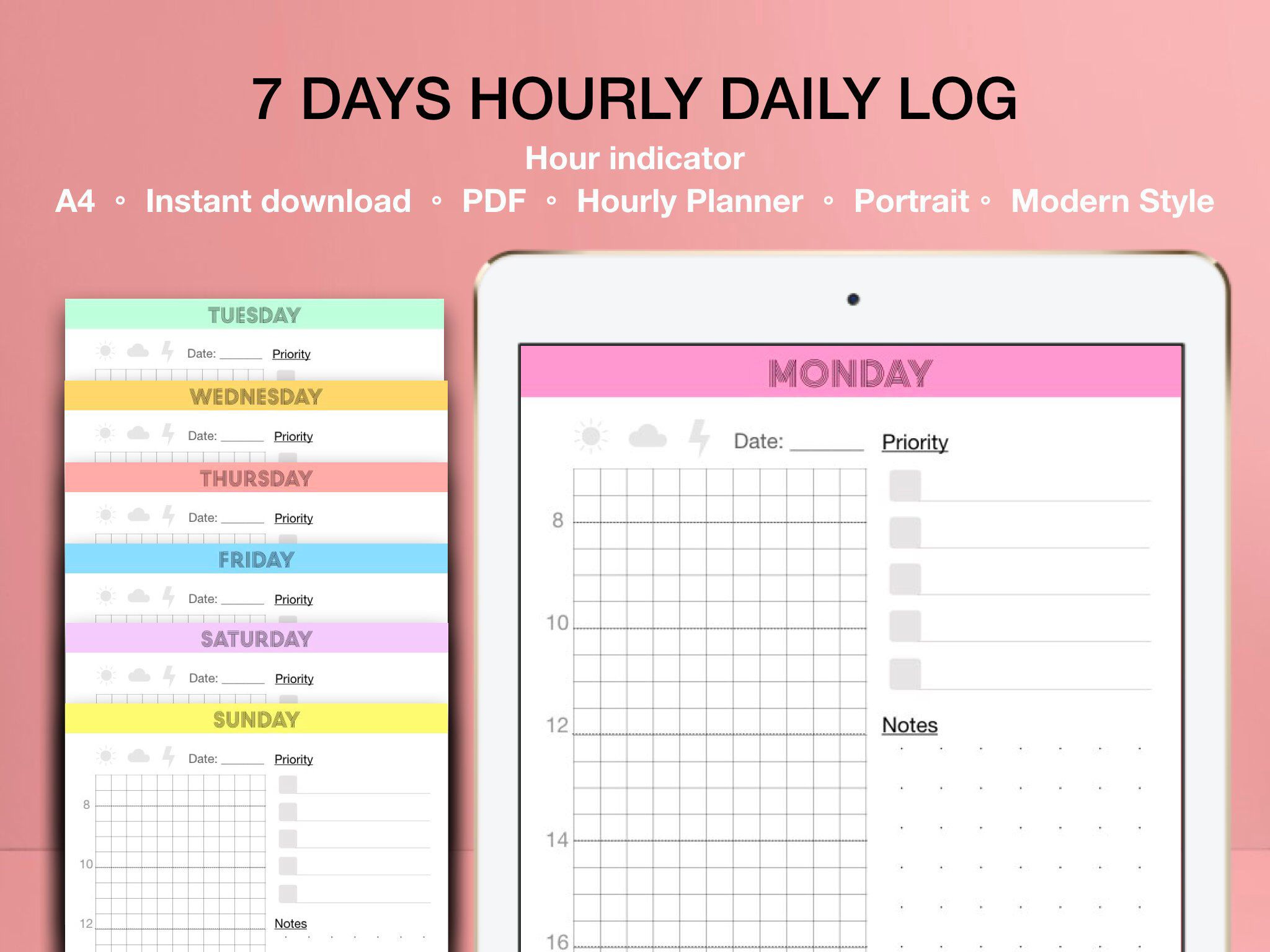 7 Days Daily Log Daily Planner Daily Printabledigital Day Printable 7 Day Planner