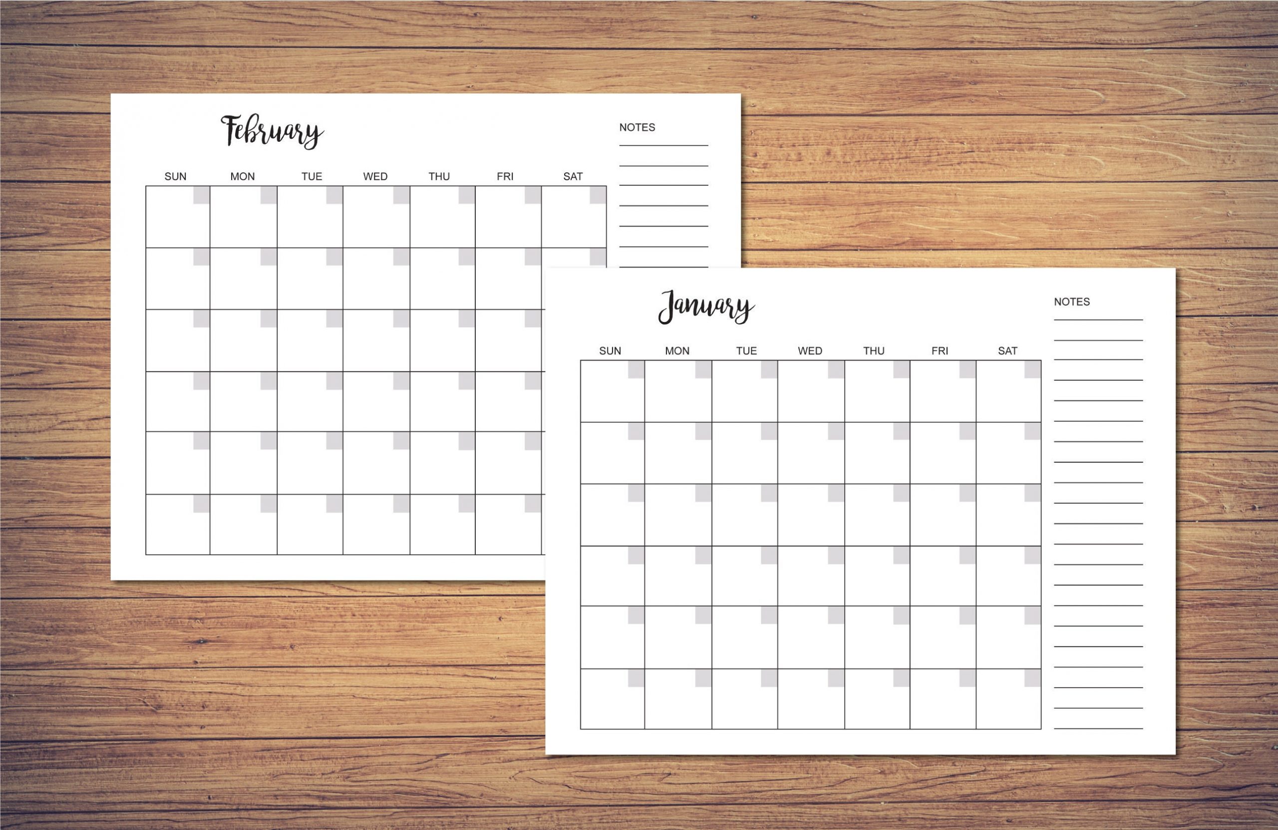8.5 X 11 Inch Blank Monthly Calendar Page Template Instant Blank Monthly Calendar 8.5 X 11 Printable