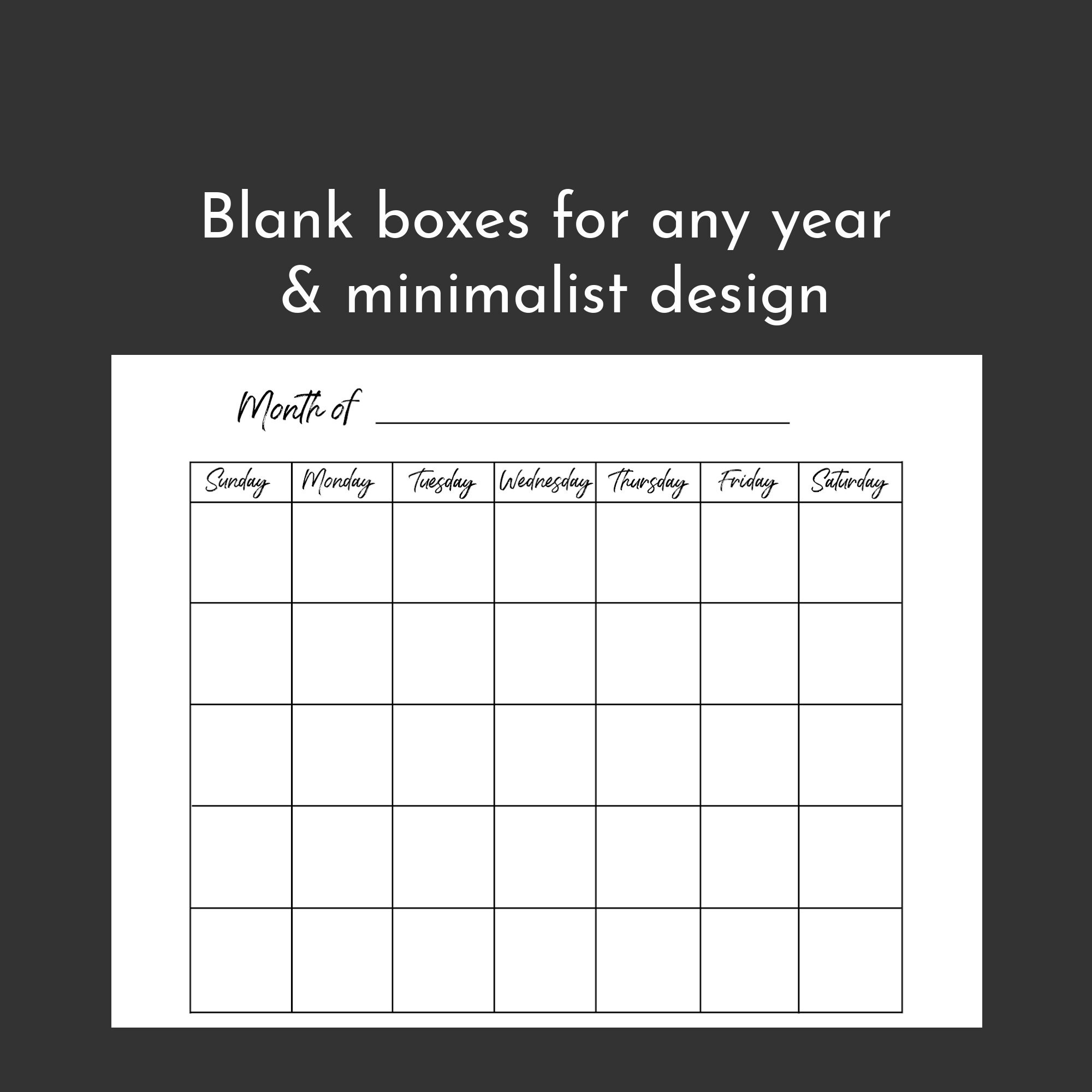 8.5 X 11 Inch Blank Printable Calendar Monthly Calendar | Etsy Blank Monthly Calendar 8.5 X 11 Printable