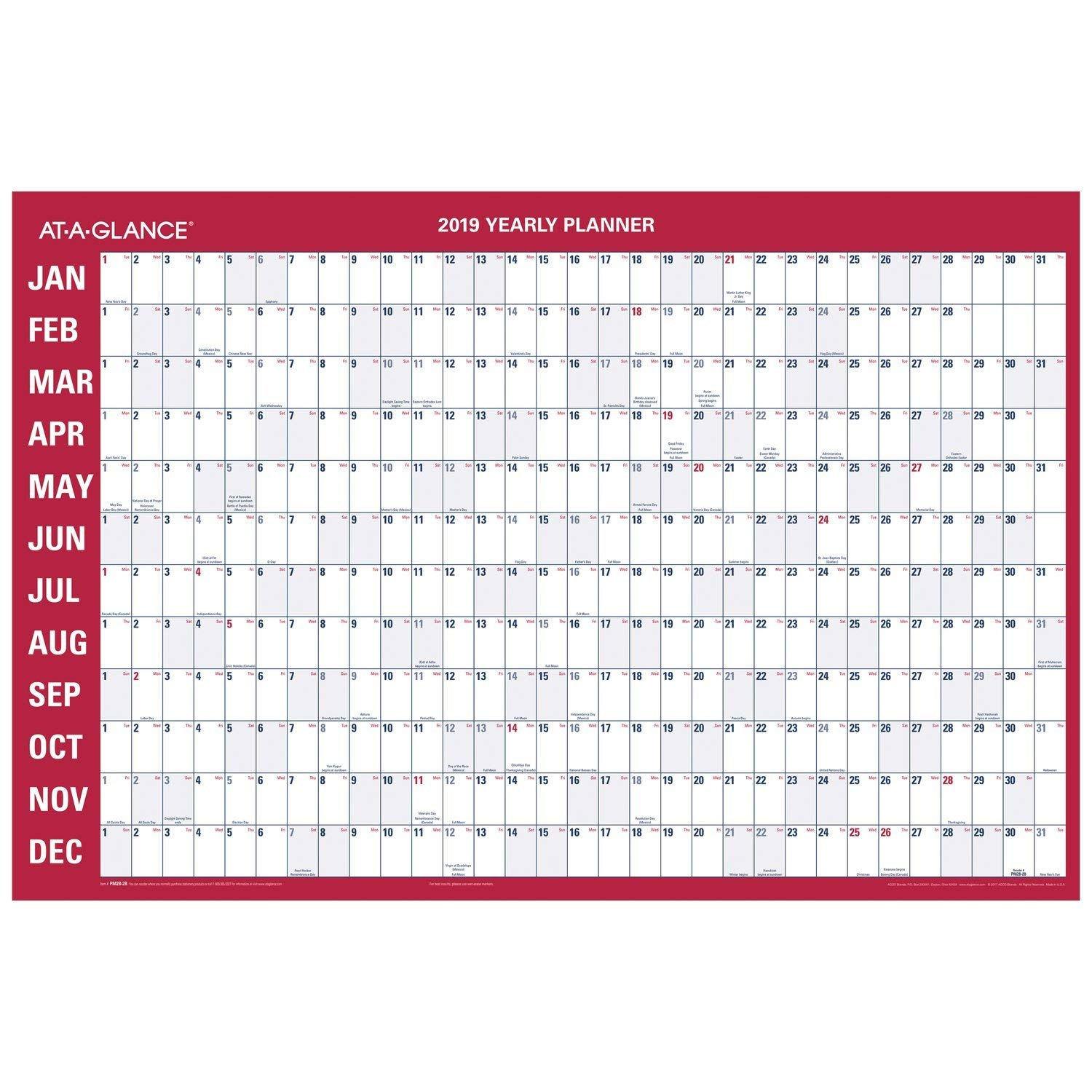 At-A-Glance® Horizontal Erasable Monthly/Yearly Wall Month At A Glance Calendar