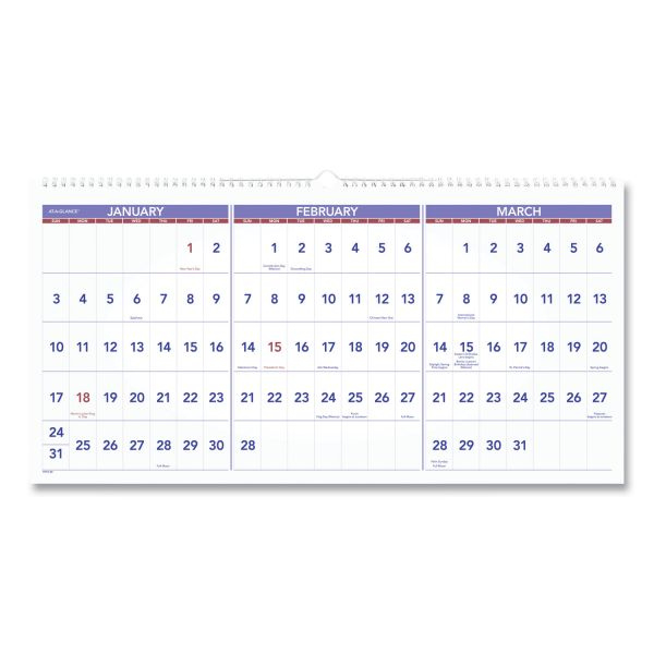 At-A-Glance Horizontal-Format Three-Month Reference Wall 3 Month In View Calendars