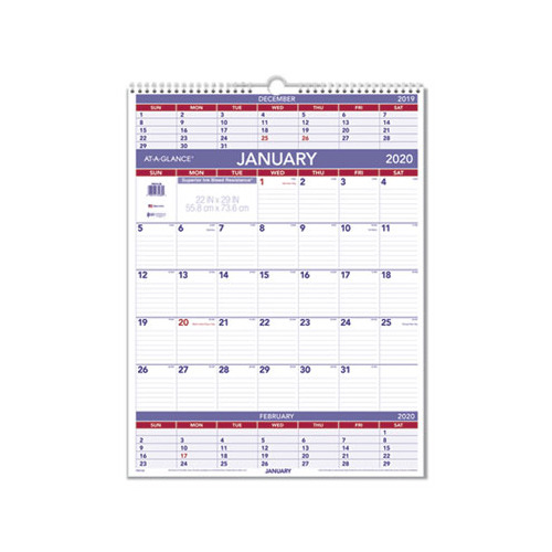 At-A-Glance Three-Month Wall Calendar - Aagpm1028 3 Month In View Calendars