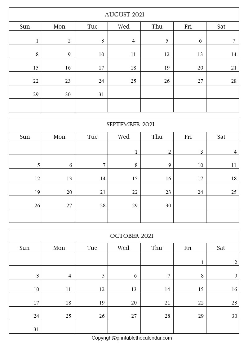 August September October 2021 Calendar | Printable The September And October Calendar