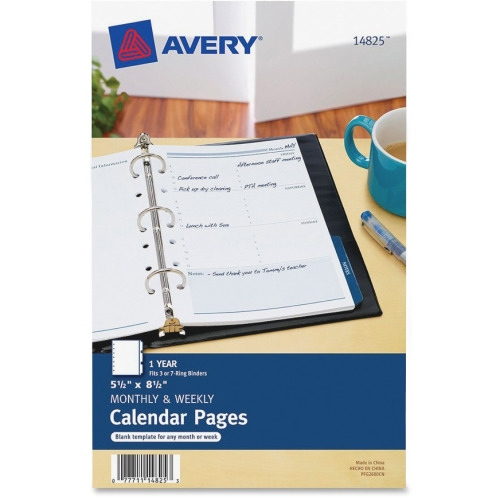 Avery 5.5&quot; X 8.5&quot; Mini Calendar Pages, Fits 3-Ring/7-Ring Undated Monthly Calendar For Three Irng Binder