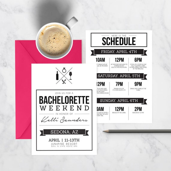 Bachelorette Weekend Invite And Schedule Custom Printable Saturday And Sunday Schudule