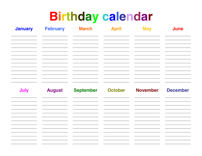 Birthday Calendar Template - Download Free Documents For 5.5-8.5 Calendar Template Free Printable